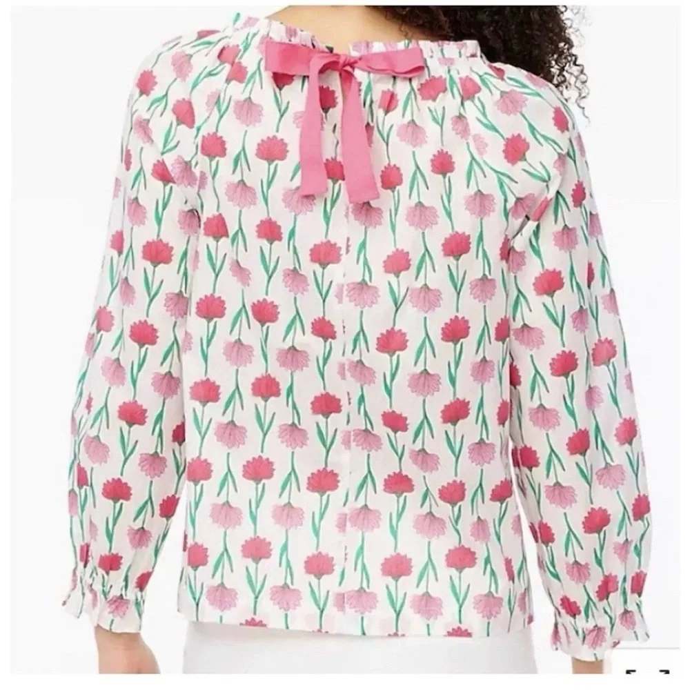J. Crew Floral Tie Back Ruffle Top Size Medium Pink